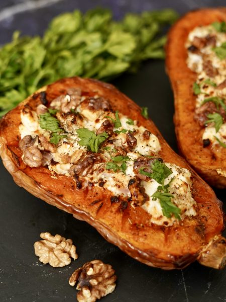butternut farci avec du fromage de chèvre frais