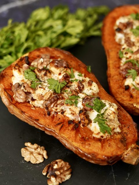 butternut farci avec du fromage de chèvre frais